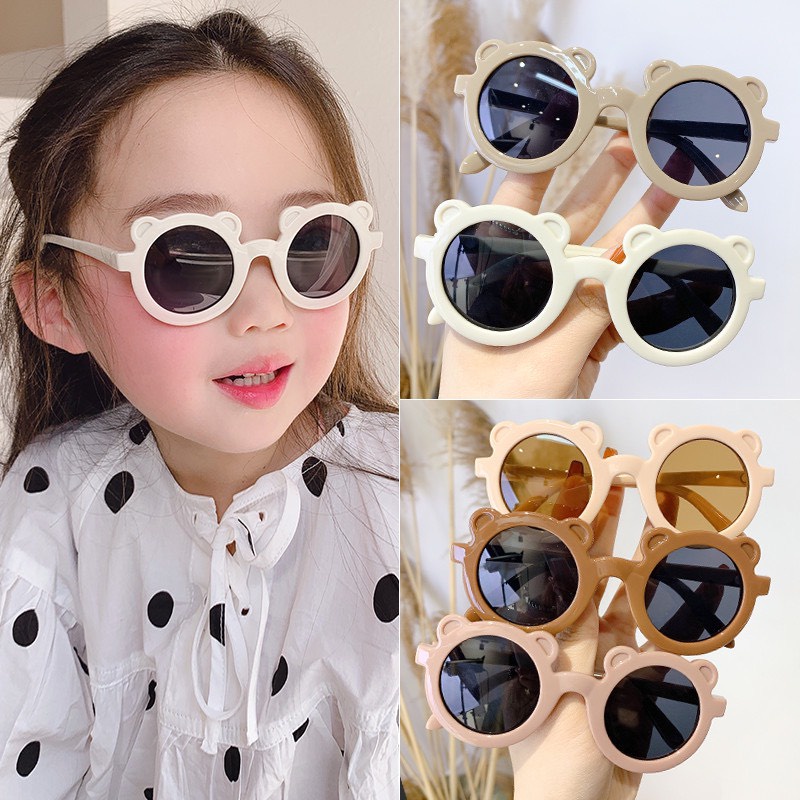 Kính râm Gọng tròn tai Gấu nhiều màu chống tia UV phong cách Hàn Quốc