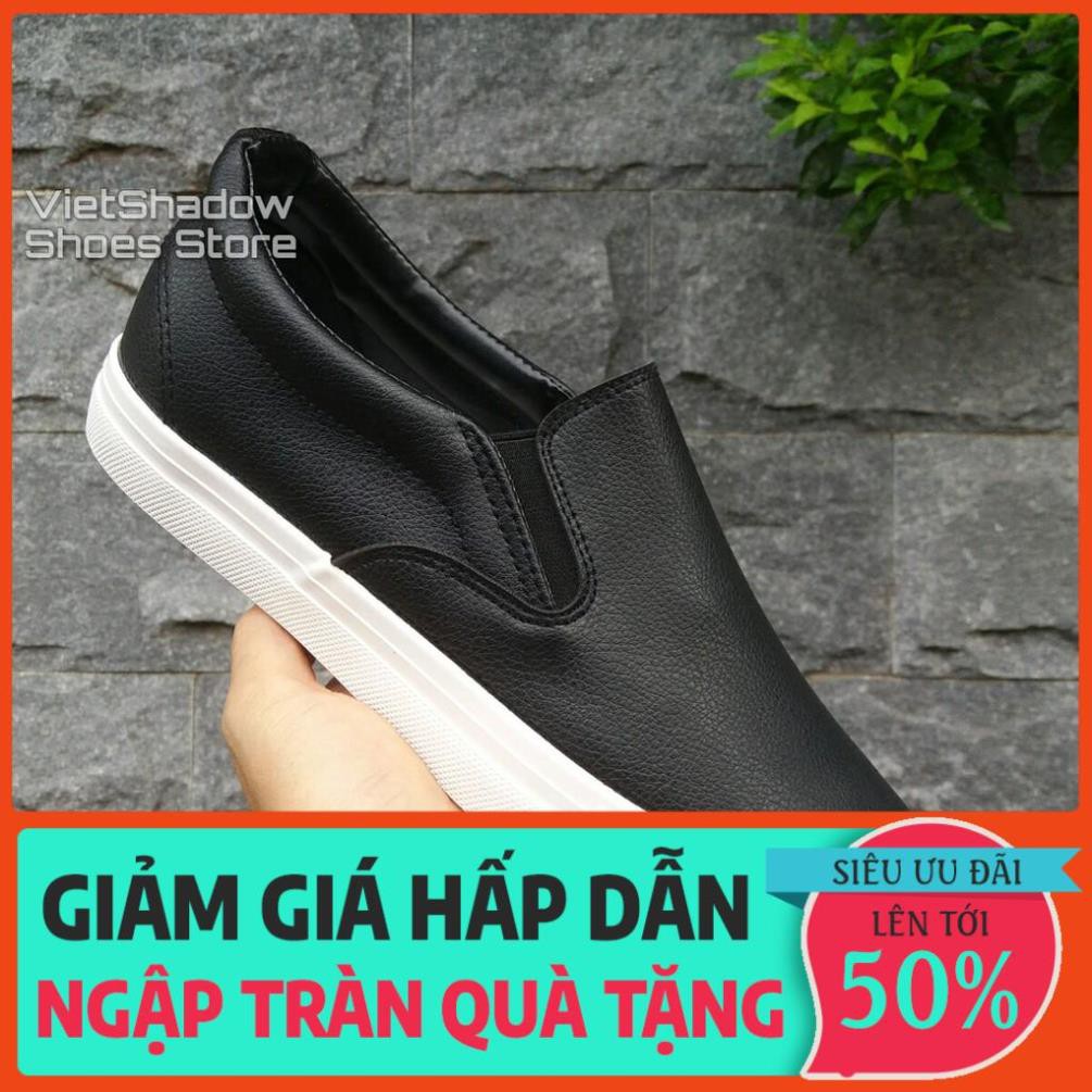 Slip on da nam - Giày lười da nam - Chất liệu da PU màu đen đế trắng và trắng full - Mã SP A568 *