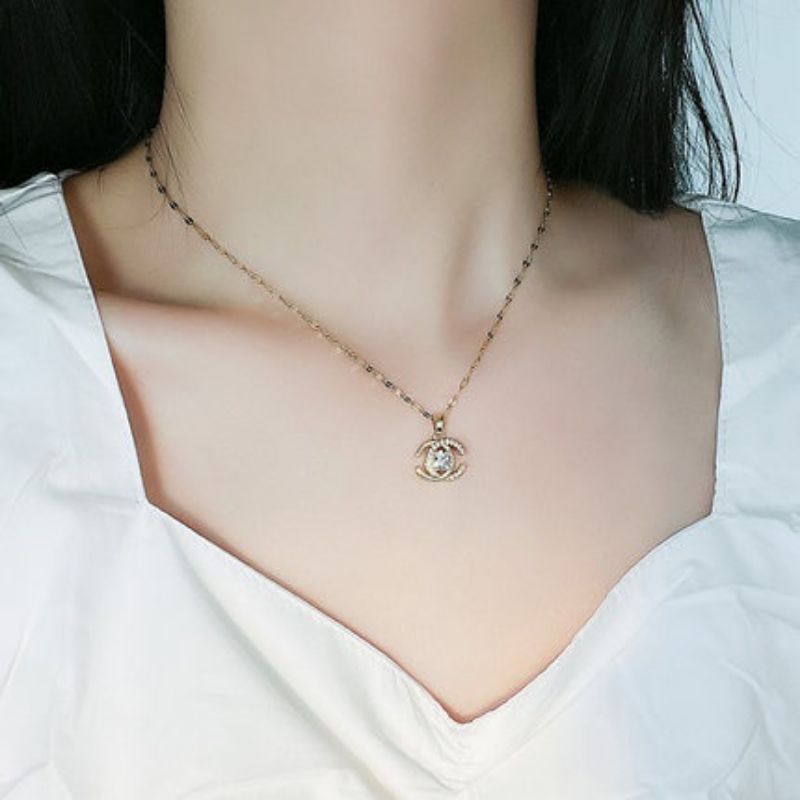 Dây Chuyền Nữ, Vòng Cổ Thép Titan Mạ Vàng Mặt Chưc C Thời Trang Hàn Quốc