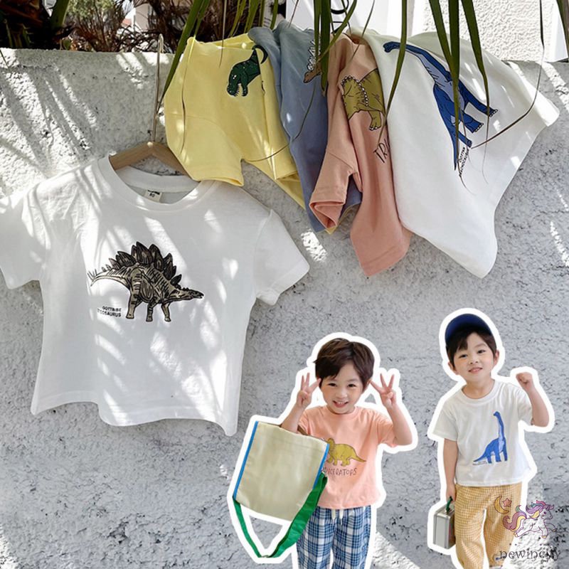 Áo Thun Tay Ngắn In Hoạt Hình Khủng Long Kiểu Hàn Quốc Thời Trang Mùa Hè Cho Bé Trai