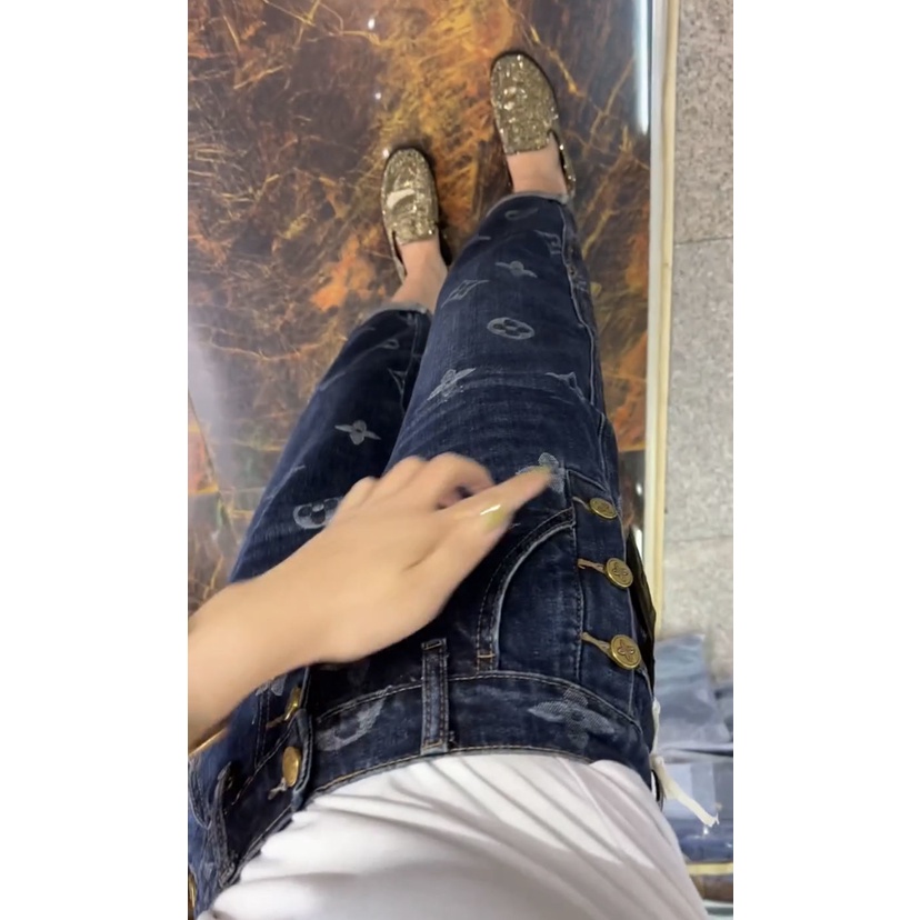 Quần Jeans Lưng Cao Size Lớn In Họa Tiết Thời Trang Mới Cho Nữ
