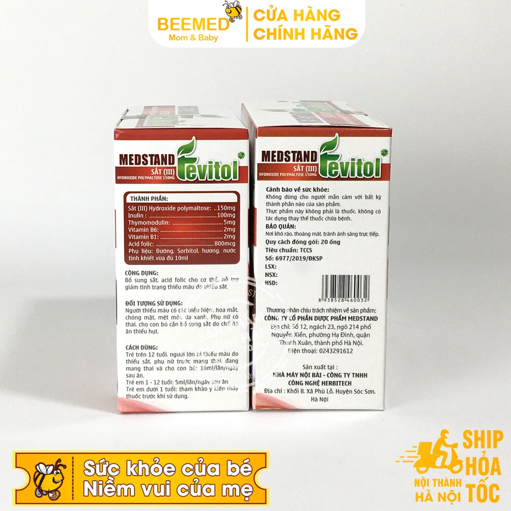 Sắt ống Medstand Fevitol bổ sung sắt và Acid folic cho bà bầu và cả nhà - Medstand Fevitol -Dạng ống siro dễ uống