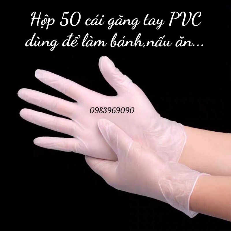 Hộp 50 chiếc găng tay PVC (không bột) dùng làm bánh, nấu ăn...