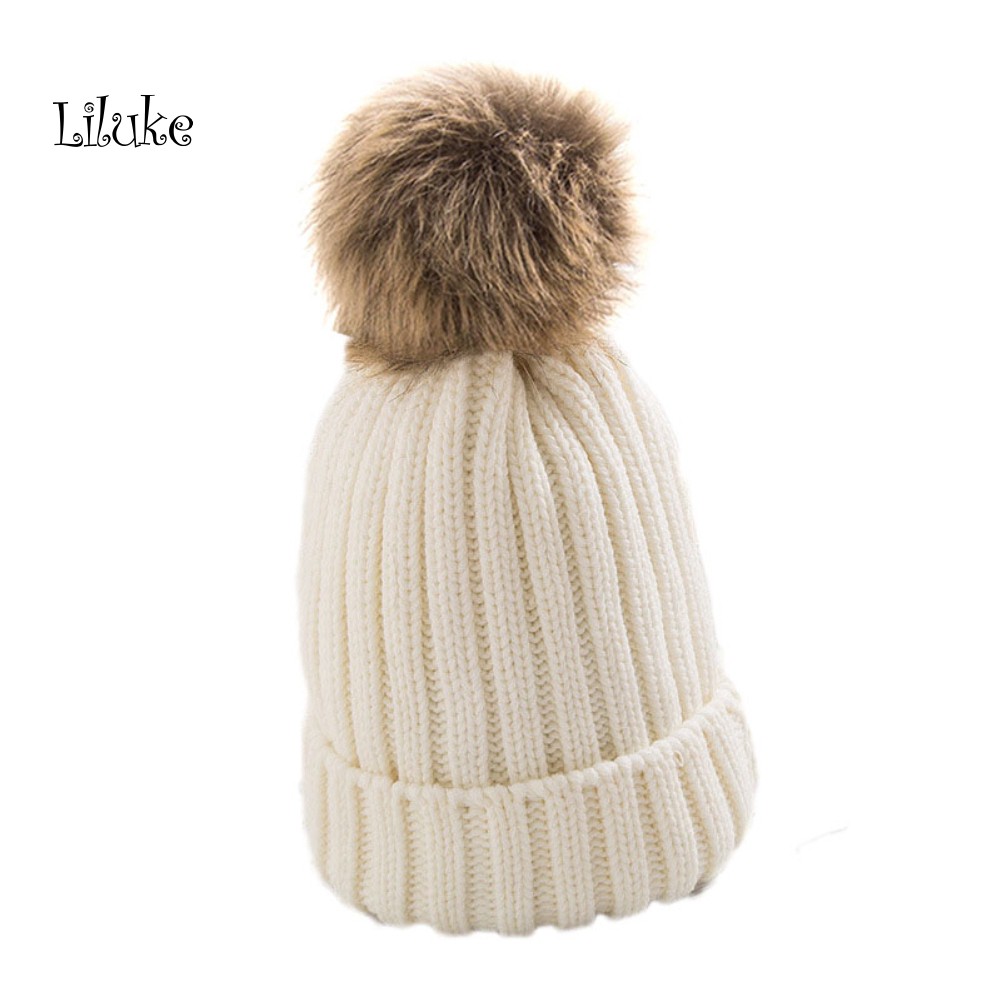 Mũ Len Beanie Dệt Kim Dày Dặn Màu Trơn Giữ Ấm Mùa Đông Cho Nữ