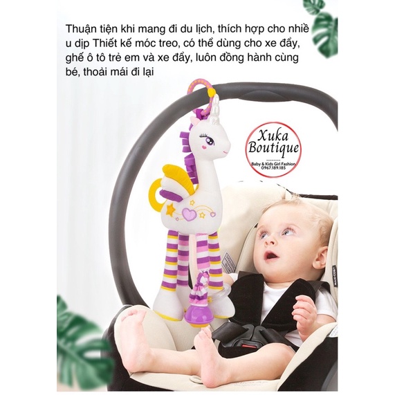 Thú Bông Treo Nôi Cũi Xe Đẩy Cho Bé, Búp Bê Ngựa Bay Màu Tím Size Lớn 43x19cm Cho Bé 0-3 tuổi