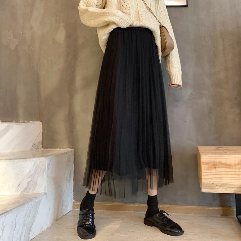 Chân váy Ielgy chữ A lưng cao phối lưới thời trang cho nữ