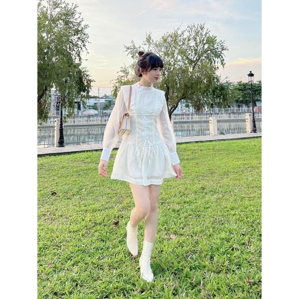 ĐẦM TRẮNG TAY DÀI THẮT EO