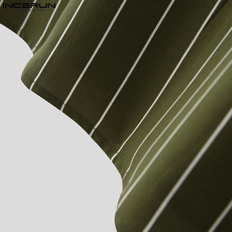 Áo sơ mi INCERUN tay dài cổ V kẻ sọc dọc kiểu cổ điển cho nam