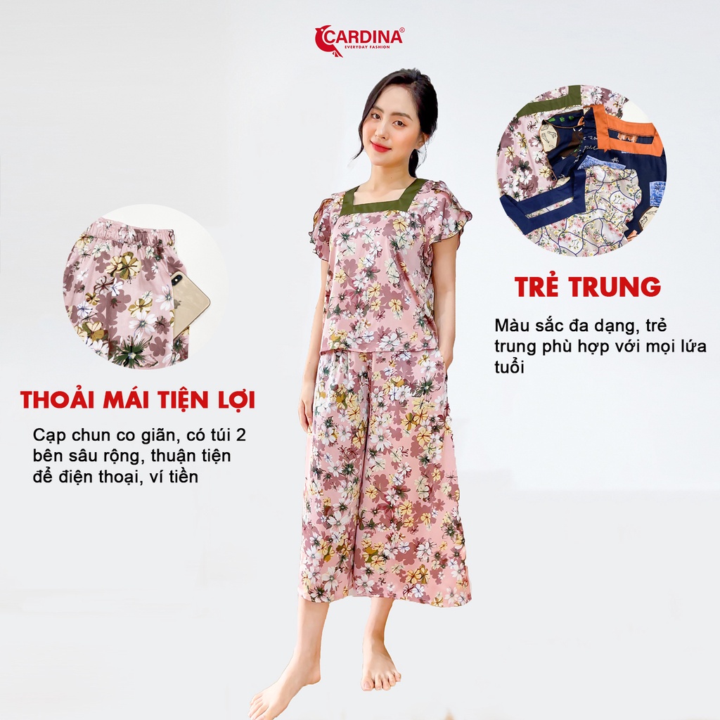 Đồ Bộ Nữ 𝐂𝐀𝐑𝐃𝐈𝐍𝐀 Chất Lụa Satin Nhật Cao Cấp Áo Cổ Vuông Tay Bèo Quần Culottes Thời Trang 2SF11