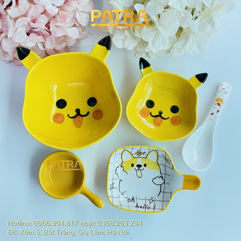 Bộ Bát Sứ Ăn Dặm Cho Bé Kèm Khay, Set Bát Sứ Ăn Dặm Cho Bé Tặng Kèm Thìa Dụng Cụ Ăn Dặm Màu Sắc Đáng Yêu Ngộ Nghĩnh