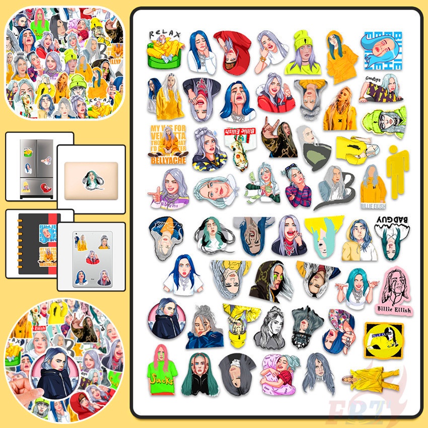 ❉ Billie Eilish Series 02 - Pop Singer Superstar Stickers ❉ 52Pcs/Set DIY Fashion Mixed Doodle Decals Stickers