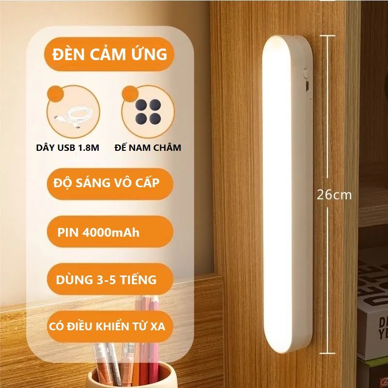 Đèn LED Cảm Ứng Chạm NIKITO Sạc tích điện 4000mah dán tường tủ dùng cho bàn học trang điểm tủ sách phòng ngủ cầu thang