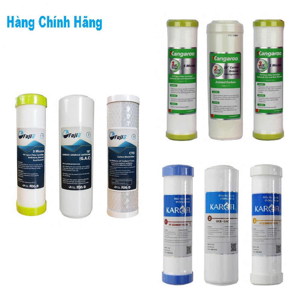 COMBO Bộ 3 lõi lọc nước RO 1,2,3 FUJIE , Kangaroo , Karofi