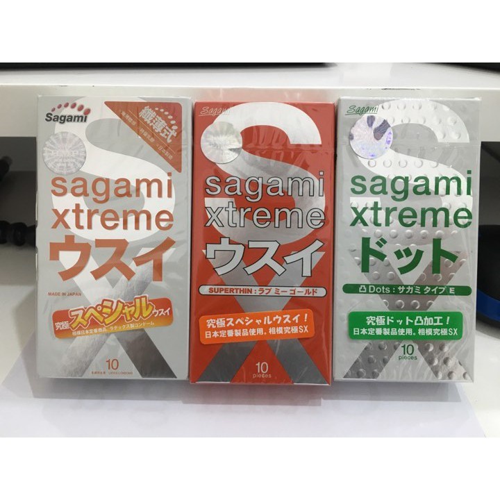 Combo 03 Hộp Bao Cao Su SAGAMI Xtreme Gân Gai, Siêu Mỏng, Ôm Sát - 30 Chiếc