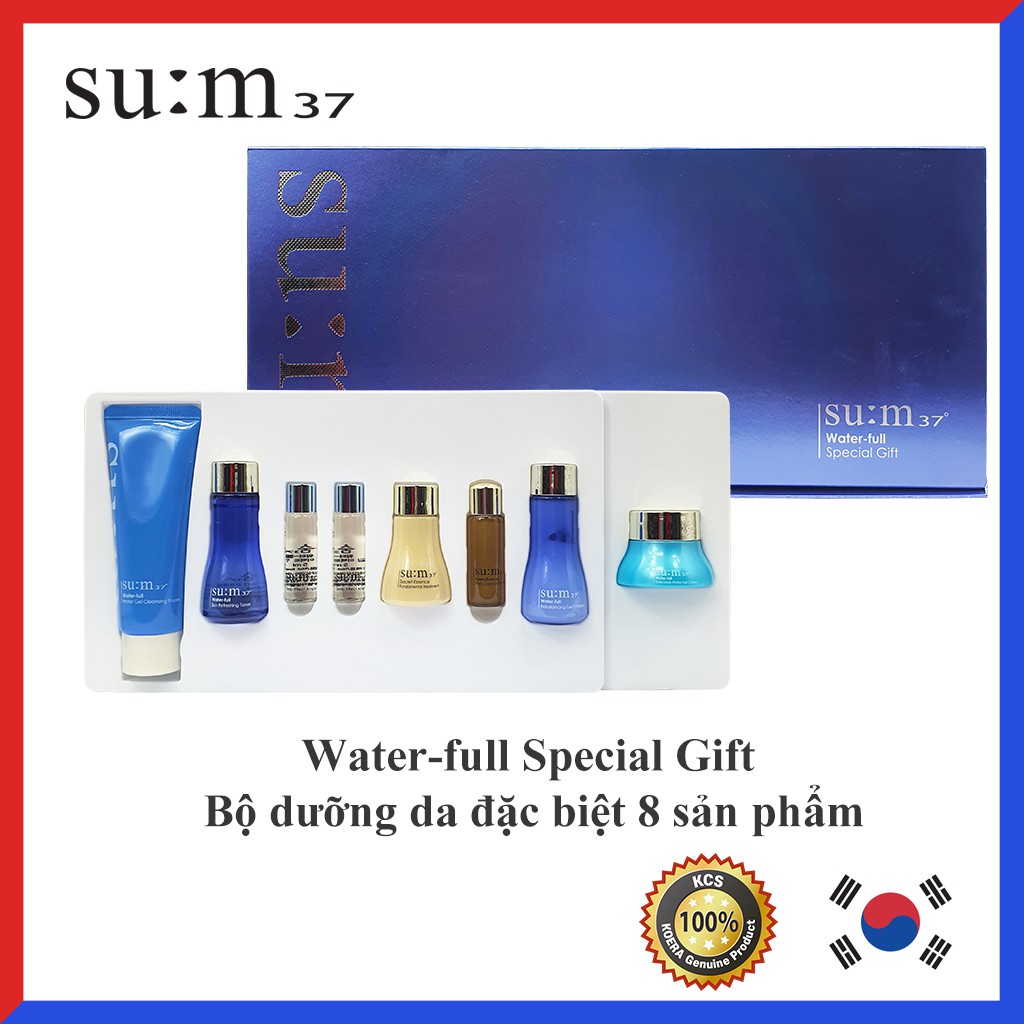 Bộ Mini Dưỡng Cấp Nước Dưỡng Trắng, Kiềm Dầu, Se Khít Lỗ Chân Lông Su:m37 Water-full Special Gift (8 Sản phẩm)