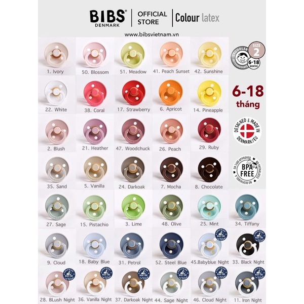 [BẢNG MÀU MỚI] Ti giả cao su tự nhiên BIBS COLOUR (kèm nắp trứng)