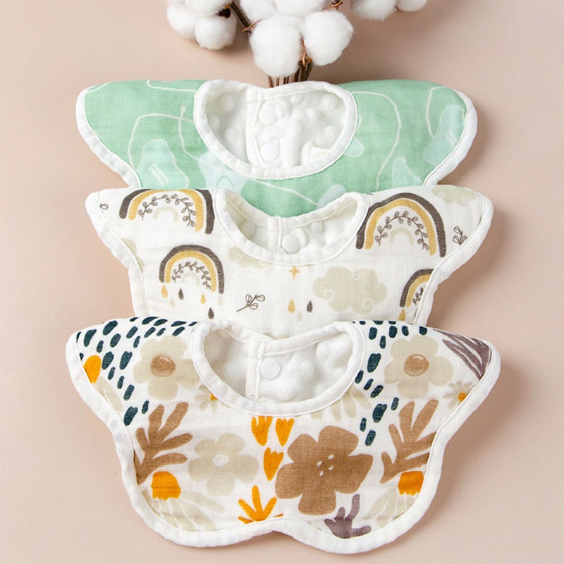 Yếm Ăn Cotton Phủ Lông Chồn Mềm Mại Thoáng Khí Xoay 360 Độ In Họa Tiết Hoạt Hình Dễ Thương Cho Bé