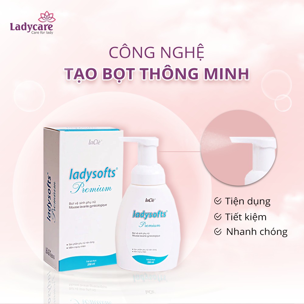 Combo 2 Chai Bọt rửa phụ khoa Lacle' Ladysoft premium 250ml/Chai và 100ml/Chai
