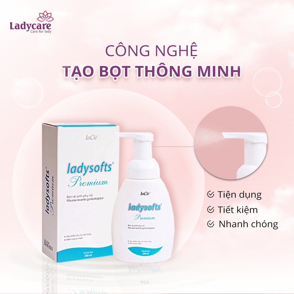 Combo 2 Chai Bọt rửa phụ khoa Lacle' Ladysoft premium 250ml và Ladysoft premium 100ml