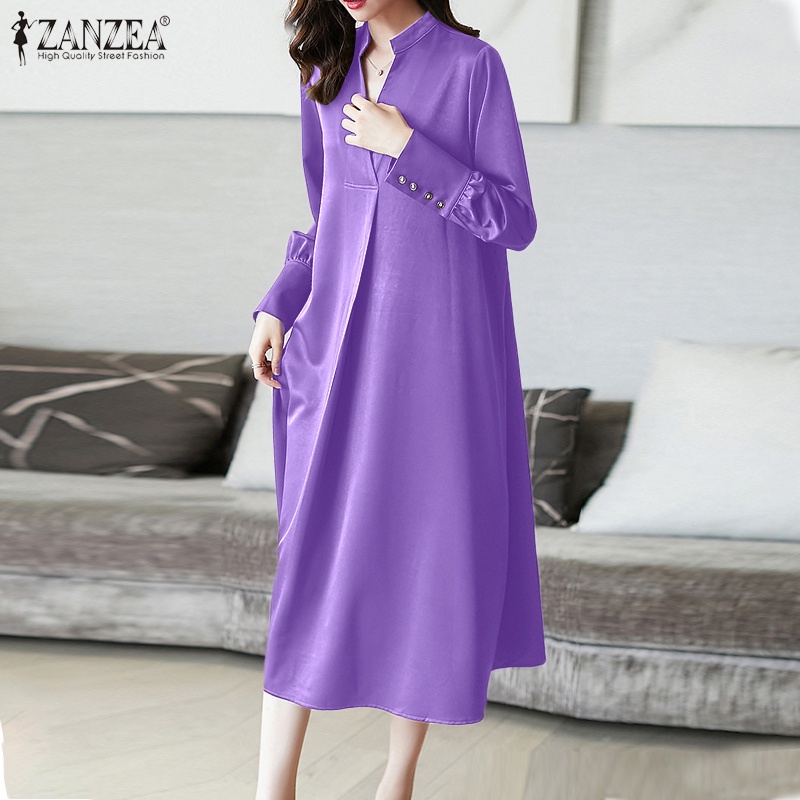 Đầm nữ Zanzea dài tay cổ chữ v thời trang Hàn Quốc