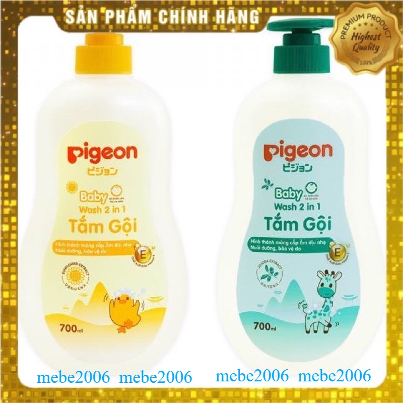 Sữa tắm dầu gội đầu cho em bé trẻ em sơ sinh trai gái sữa tắm gội pigeon dịu nhẹ cấp ẩm 2 in 1 jojoba 700ml