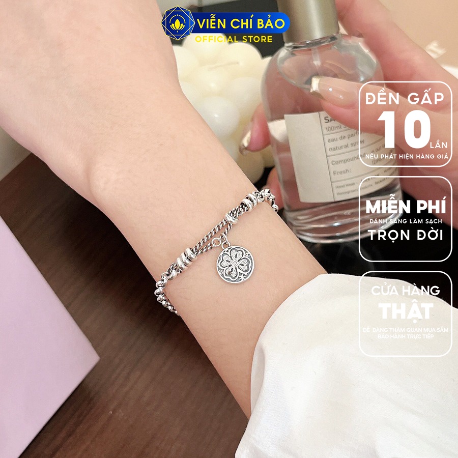Lắc tay bạc nữ cỏ 4 lá dây xích chất liệu bạc 925 thời trang phụ kiện trang sức Viễn Chí Bảo L000363