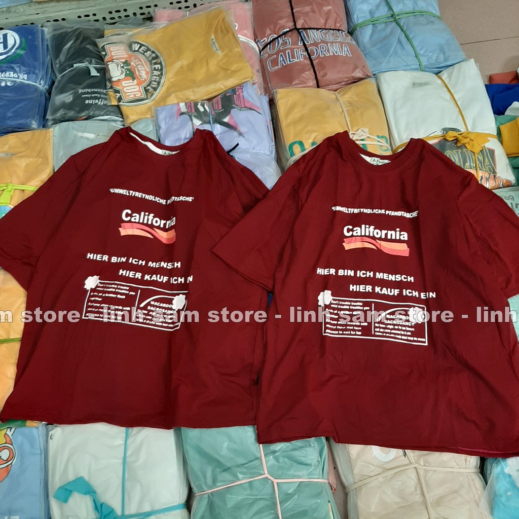 Áo thun nữ tay lỡ SAM CLO freesize phông form rộng dáng Unisex, mặc cặp, nhóm, lớp in chữ CALIFORNIA đỏ đô | BigBuy360 - bigbuy360.vn