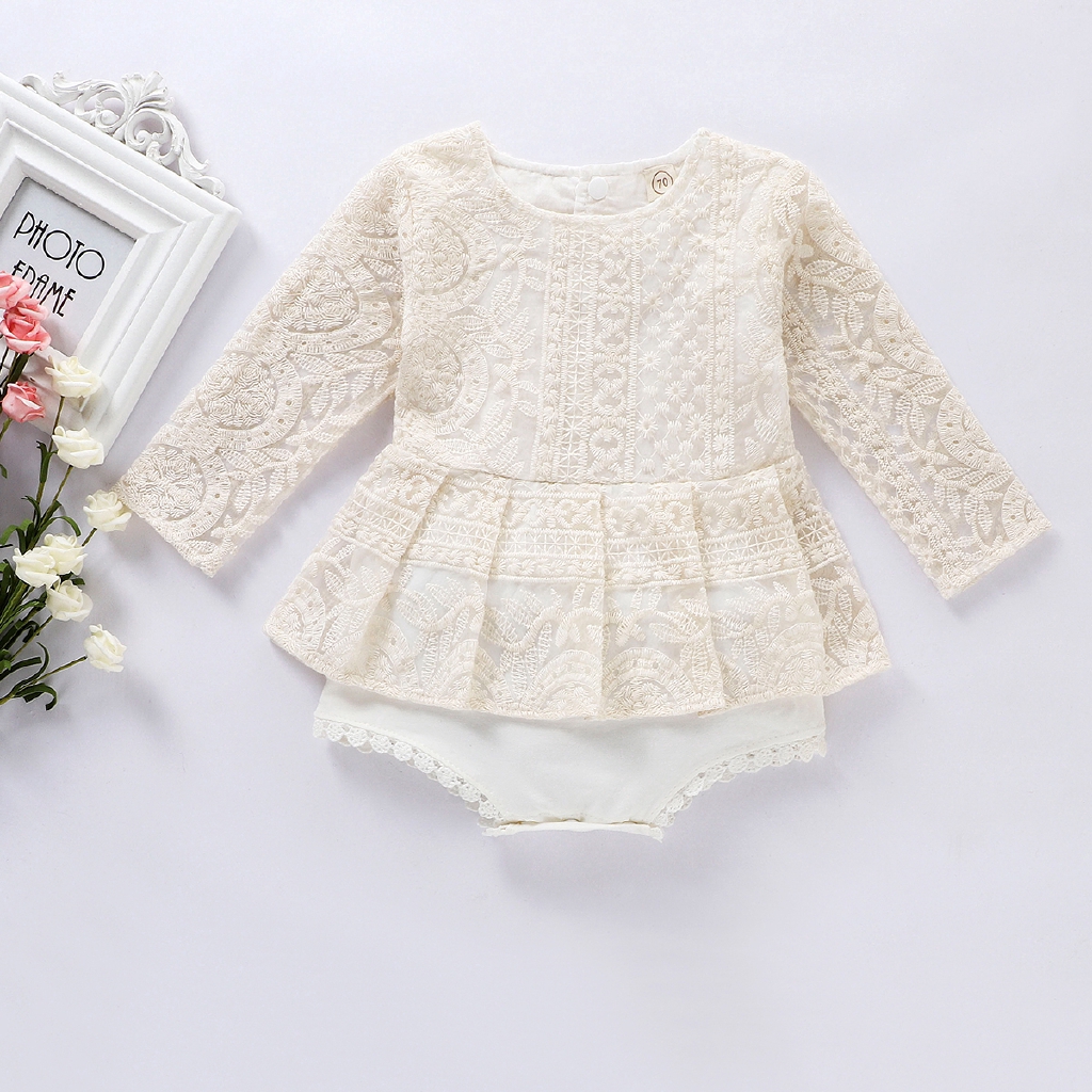 Bộ Áo Liền Quần Phối Ren Cho Bé Gái Sơ Sinh