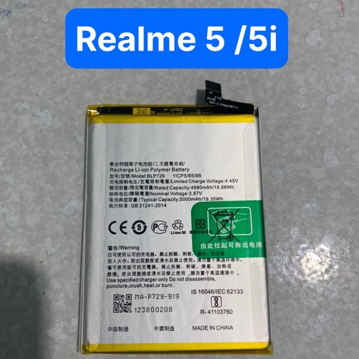 pin Realme 5 / Realme 5i / Realme C3 / Realme C3i / mã BLP729 / zin 5000mAh