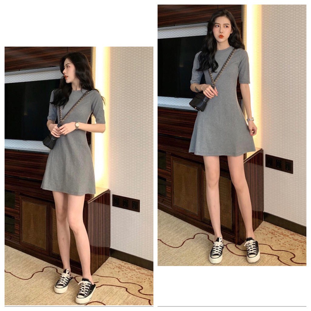 Đầm tay ngắn dáng chữ A thời trang Hàn Quốc cho nữ