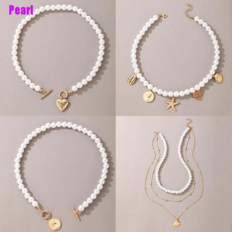 vòng cổ Choker Ngắn Nhiều Lớp Đính Vỏ Ngọc Trai Nhân Tạo