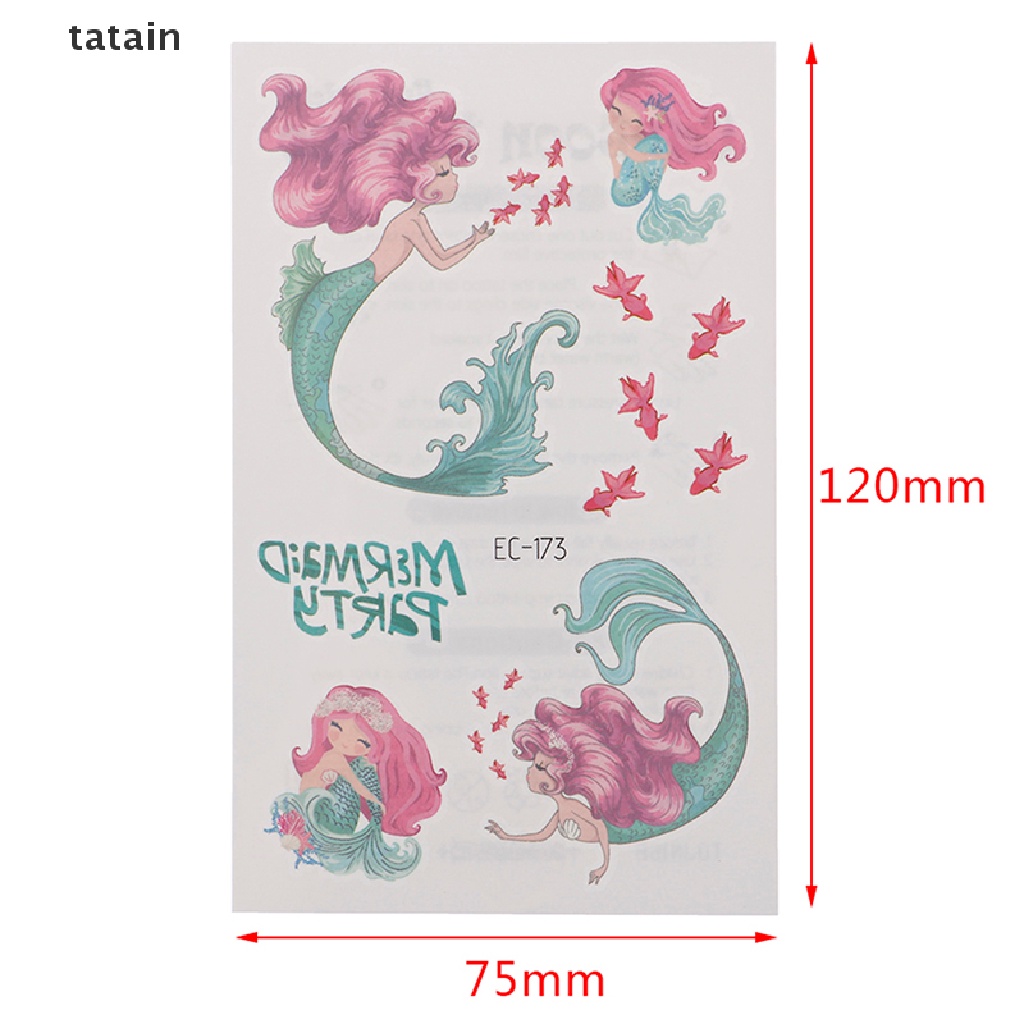 Bộ 15 tờ nhãn dán hình xăm tạm thời kiểu nàng tiên cá dễ thương dự tiệc dành cho trẻ em CVX