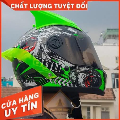 Combo Mũ Nón Fullface AGU Tem SÓI Gắn Sừng Rùa + Đuôi Gió AGV |Mũ Nhựa ABS Độ Bền Cao BH 6 Tháng Sử Dụng RiBô