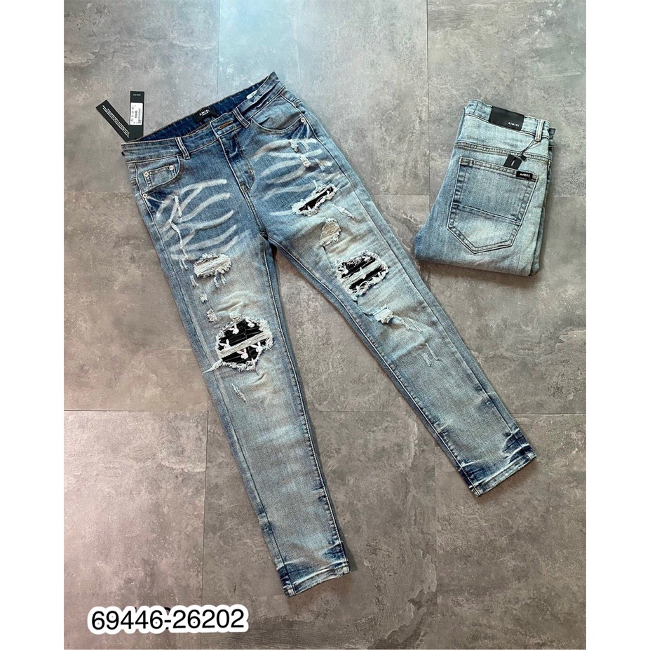 Quần Jeans Nam Amiri Vá Da Siêu Hot - Quần Jeans Nam Amiri Khóa Chân Cao Cấp