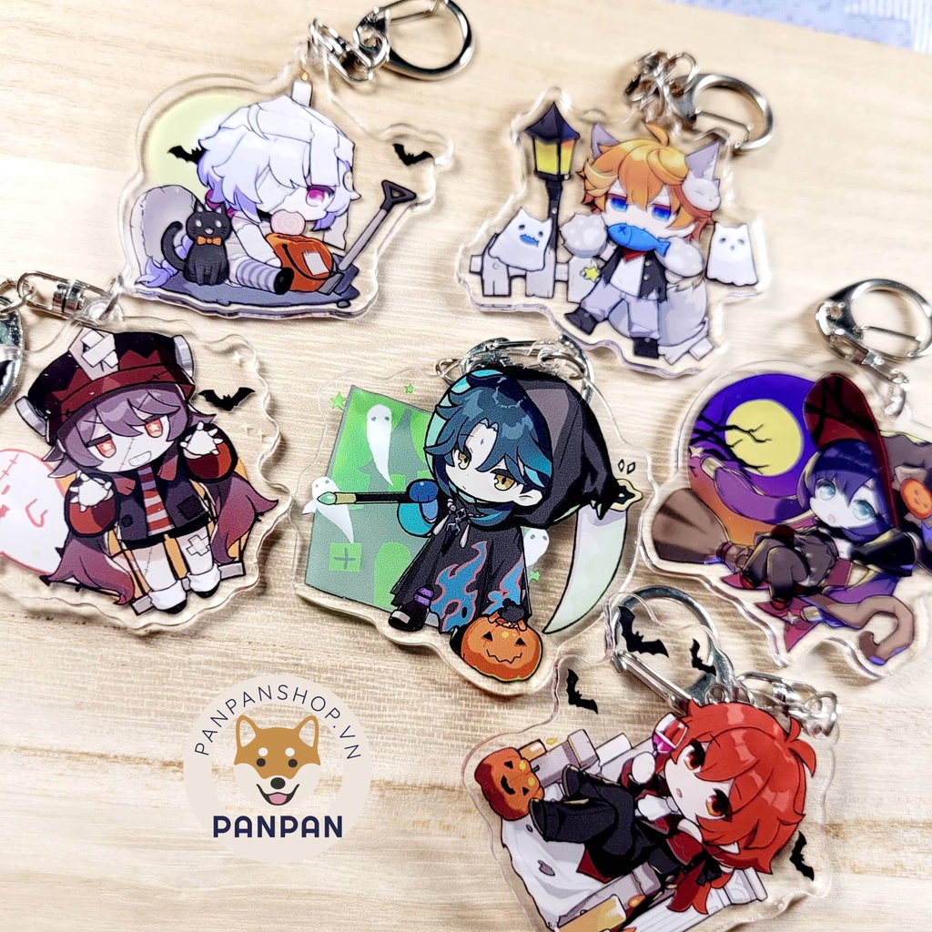 Móc khóa Anime Genshin Impact Halloween (6cm) Hutao, Mona, Childe. Xiao, Diluc, Qiqi