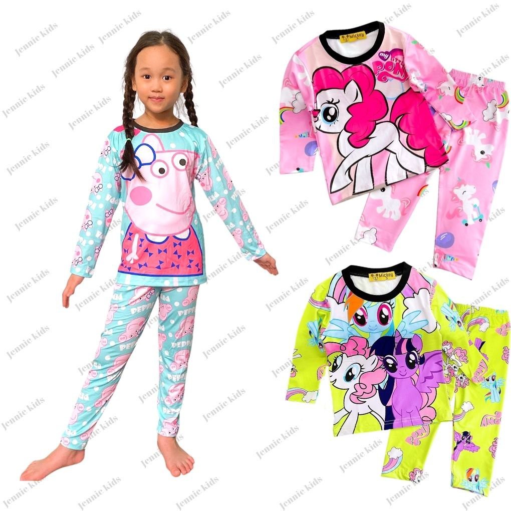 Bộ dài tay bé gái đồ bộ dài tay bé gái size đại 25-48kg vải cotton 3D Jennie kids hoạt hình dễ thương