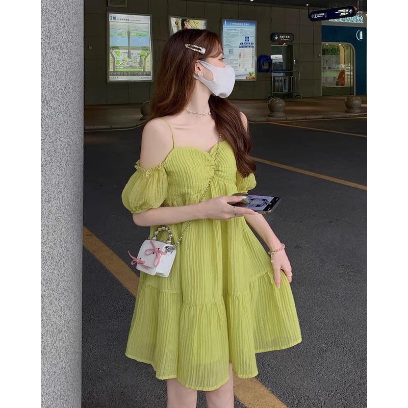 [Sẵn/Video] Váy Đầm Tơ Trễ Vai Độn Ngực 2 Lớp Siêu Sang Chảnh Helen Dress | BigBuy360 - bigbuy360.vn