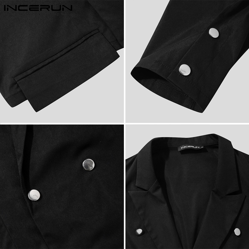 Áo blazer INCERUN tay dài xẻ thiết kế 2 hàng khuy thanh lịch cho nam