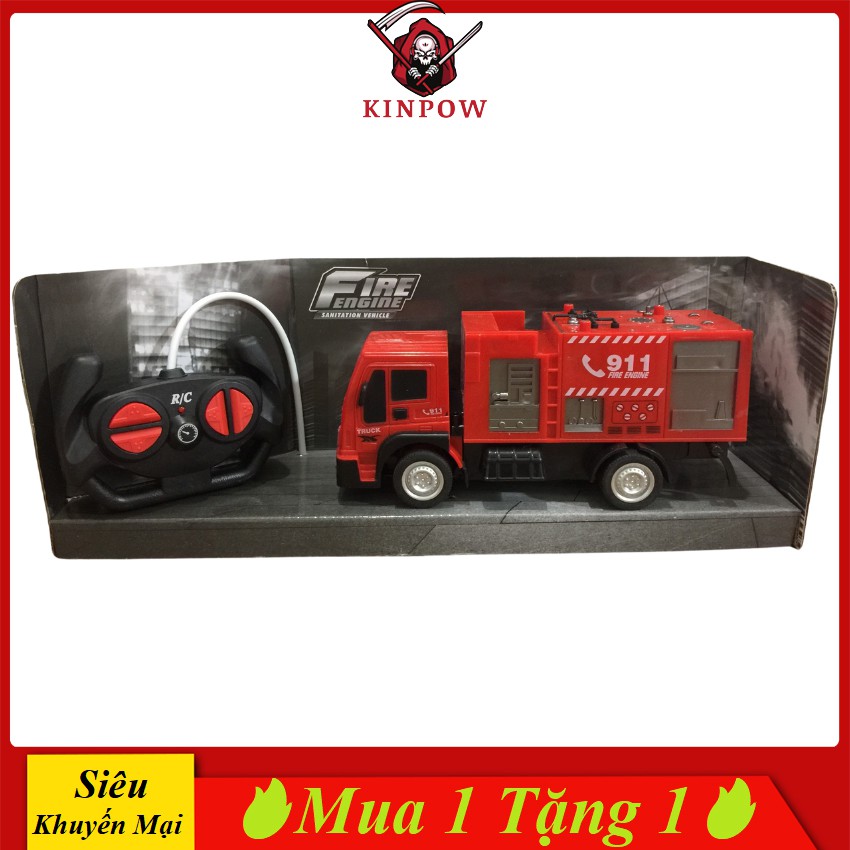 Đồ Chơi Xe Cứu Hỏa Điều Khiển KINPOW Chạy Siêu Tốc, Có Đèn Pha Sáng, Cho Bé Đóng Vai Cảnh Sát Chữa Cháy