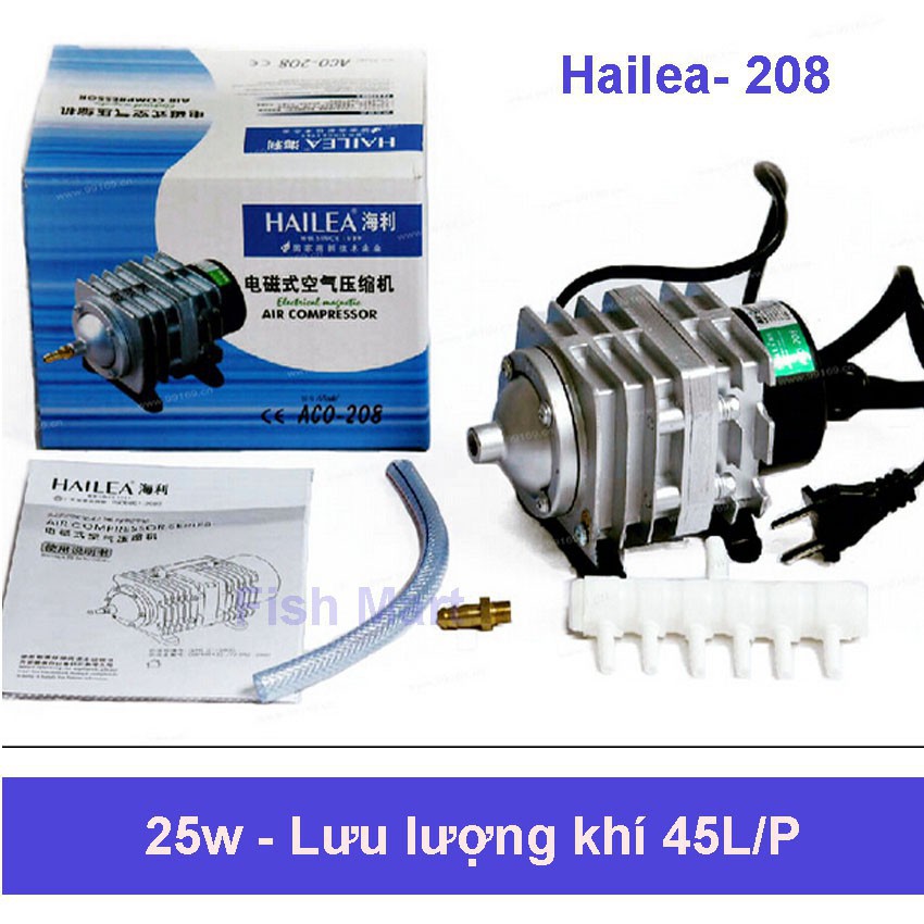 [ CÓ VIDEO] Máy sục khí mini 6 vòi Hailea ACO-208 ( 25W - 45L/P) cung cấp oxy cho hồ thúy sinh. BH bởi Fish Mart