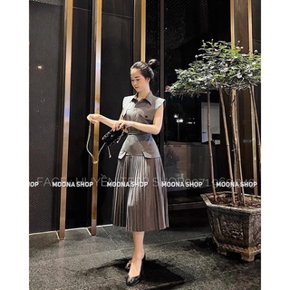Set áo nắp túi chân váy dài ( kèm ảnh shop chụp thật )