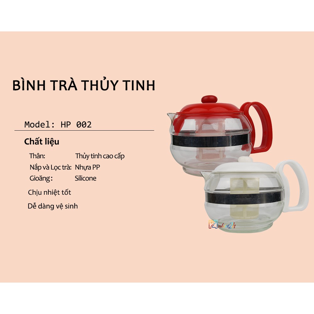 Bình trà thủy tinh 1 Lít - HP 002 - Phúc Minh THP