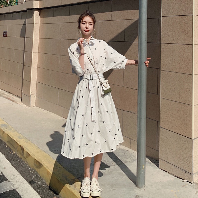 Đầm Sơ Mi Cổ POLO Chiết Eo Thiết Kế Dễ Thương