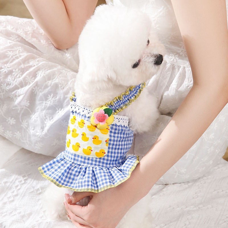 Váy hai dây kẻ ca ro đính hoa cho chó mèo