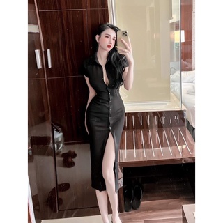 Đầm Body Hở Lưng Nút Cài Xẻ Giữa