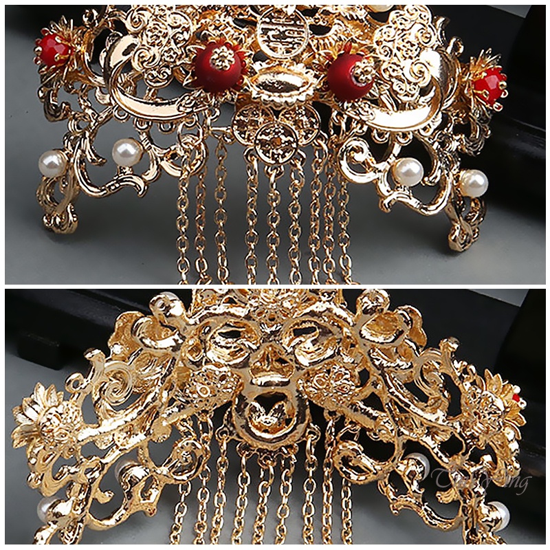 GETNOIVAS Set Phụ Kiện Cài Tóc + Lược + Trâm Cài Tóc Đính Ngọc Trai Giả Cho Cô Dâu