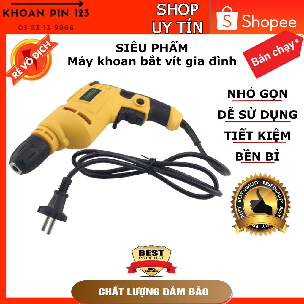 Máy khoan, máy bắt vít điện Khaison cầm tay nhỏ gọn Tặng mũi khoan