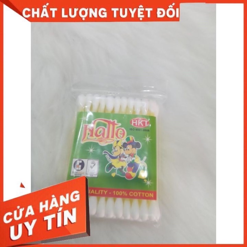 Bông ngoáy se lỗ tai 🔥GIÁ RẺ🔥 HALLO hai đầu se bông gòn, cây cầm nhựa, trơn mịn, dễ lấy ráy tai, bịch 12 gói nhỏ