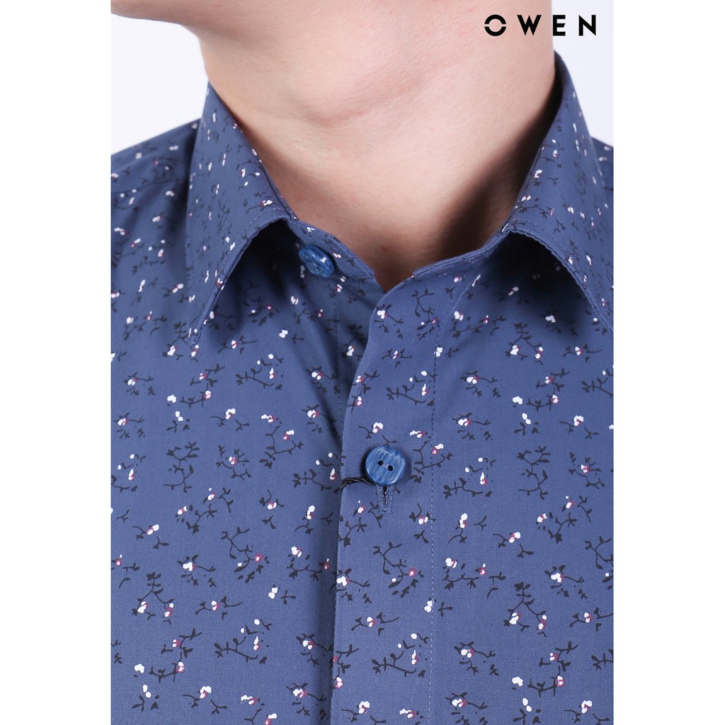 Áo sơ mi ngắn tay nam Owen Slimfit có túi màu xanh cổ vịt in hoa - AS20686NT | BigBuy360 - bigbuy360.vn