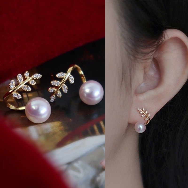 Bông Tai Dạng Xỏ Đính Ngọc Trai Pha Lê Thời Trang Cho Nữ